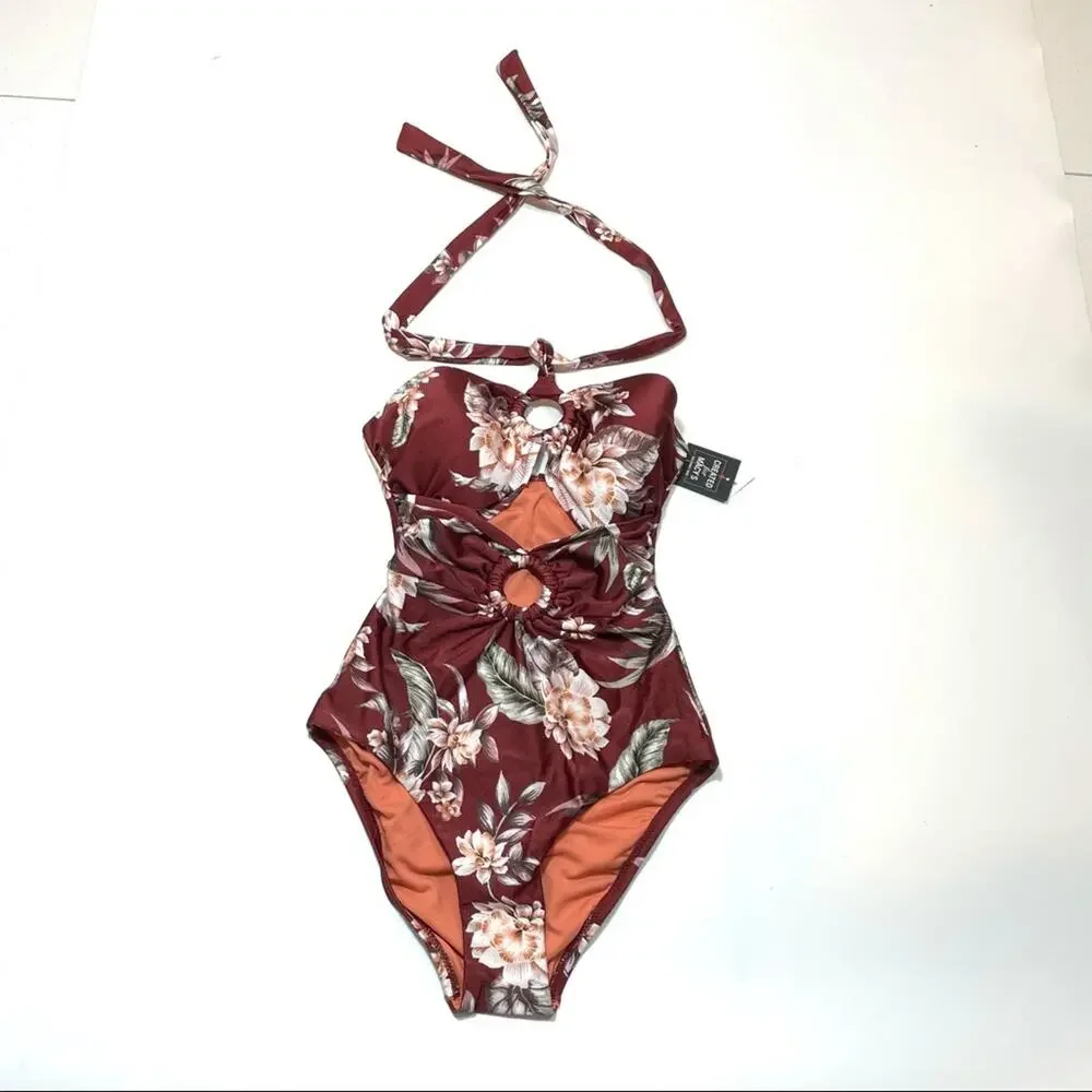 Bar III flora cut out halter onepiece swimsuit XS